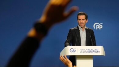 El portavoz del PP, Borja Sémper, en la rueda de prensa posterior al comité de dirección.