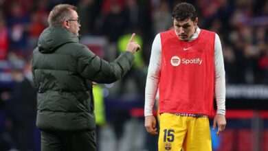 Andreas Christensen, durante el calentamiento previo al Atlético - Barça