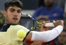 Alcaraz, durante su partido ante Rublev