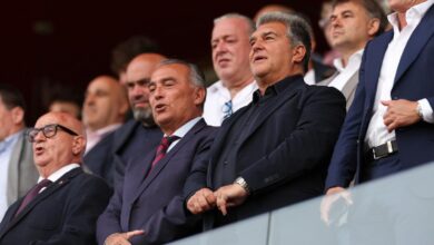 Joan Laporta, en el palco del Johan Cruyff antes del Barça Atlètic - UD Ibiza