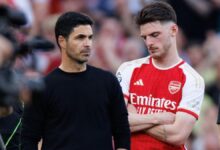 Mikel Arteta y Declan Rice