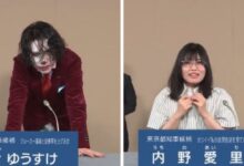 VIDEOS: Candidato a gobernador de Tokio imita al Joker en pleno debate y otra se quitó la ropa