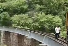 IMÁGENES FUERTES: pareja salta de puente para no ser arrollados por un TREN, tomaban fotos de su boda