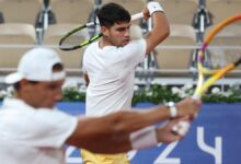 Entrenamiento de Rafa Nadal y Alcaraz vs Marcel Granollers y Pablo Carreño