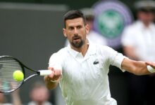 Djokovic, durante su estreno en Wimbledon 2024