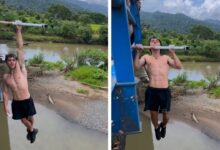 VIDEO: influencer intenta hacer dominadas sobre un río repleto de cocodrilos, pero nada sale como esperaba