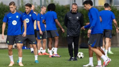 Hansi Flick, en el entrenamiento previo al Barça-Bayern