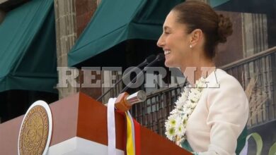 Da Sheinbaum discurso en el Zócalo tras asumir Presidencia