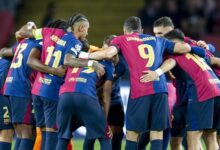 Los azulgrana se conjuran antes de empezar el partido de Champions League entre el FC Barcelona y el Bayern de Munich.