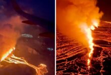 Así se vio la espectacular erupción de un volcán durante un vuelo en Islandia | VIDEO