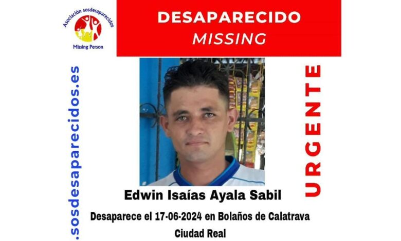 Edwin Ayala desapareció el pasado 17 de junio en Bolaños de Calatrava (Ciudad Real).