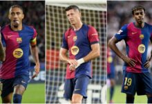 Raphinha, Lewandowski y Lamine Yamal con el FC Barcelona