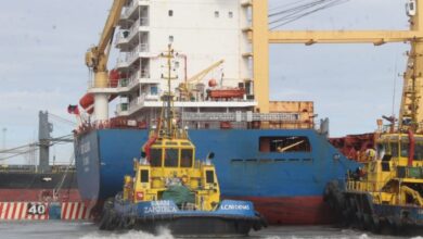 Barco mercante BBC ICELAND choca contra interceptores de la Marina en malecón de Veracruz