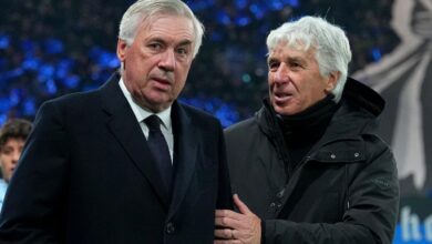 Gasperini habla con Ancelotti antes del partido