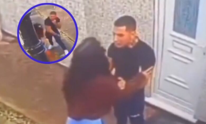 Joven agarra a puñetazos a su novia y casi la noquea en plena vía pública | VIDEO