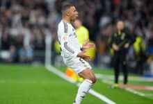 Kylian Mbappe of Real Madrid celebrates a goal during the Spanish League, LaLiga EA Sports, football match played between Real Madrid and Sevilla FC at Santiago Bernabeu stadium on December 22, 2024, in Madrid, Spain. AFP7 22/12/2024 ONLY FOR USE IN SPAIN. Oscar J. Barroso / AFP7 / Europa Press;2024;SOCCER;SPAIN;SPORT;ZSOCCER;ZSPORT;Real Madrid v Sevilla FC - LaLiga EA Sports;