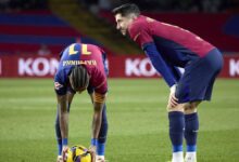 Lewandowski y Raphinha, durante el partido ante el Atlético