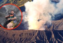 Hombre escala hasta la cima de un volcán y hace erupción | VIDEO