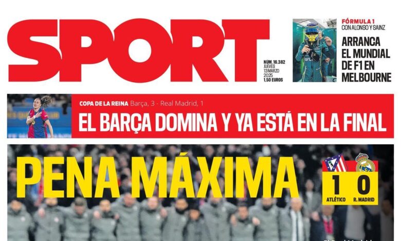 Esta es la portada de SPORT de hoy jueves, 13 de marzo de 2025